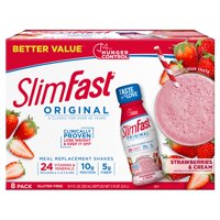 SlimFast Original Meal Replacement Shake, Strawberries and Cream, 11 fl. Oz., 8 Ct