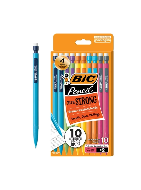 BIC Xtra-Strong Mechanical Lead Pencil, Colorful Barrel, Thick Point (0.9mm), 10 Count