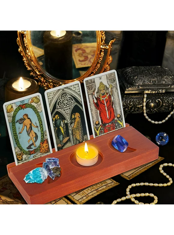 Willstar Tarot Card HolderStand - Wooden Triple Moon Phases Symbol Tarot Card Display Stands with Moon Tray Crystal Holder for Stones Cards Reading Accessories Tarot Decor