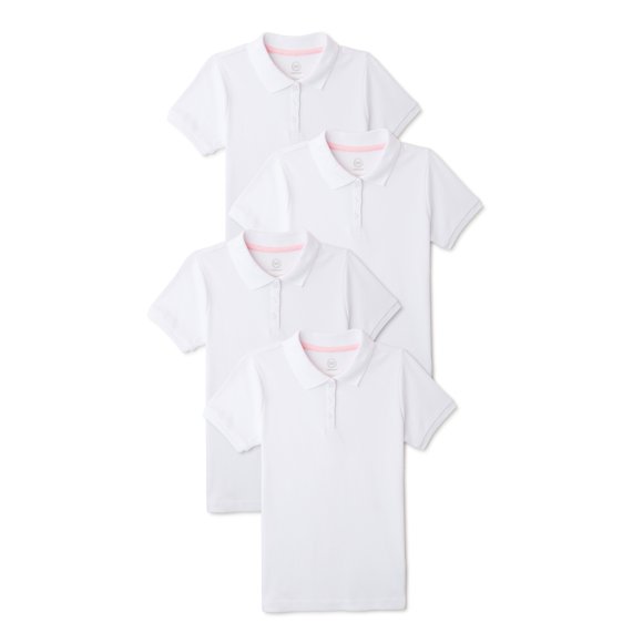 Wonder Nation Girls School Uniform Interlock Short Sleeve Polo Shirt, 4-Pack, Sizes 4-18