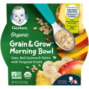 (Pack of 8) Gerber Organic Grain & Grow Morning Bowl, Oats, Red Quinoa & Farro with Tropical Fruits, 4.5 oz Tray