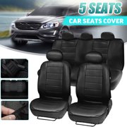 5 Seats PU Leather Car Seat Cover Breathable Waterproof Four Seasons Universal Deluxe Full Car Front Seat Protector for Sedan SUV Van Truck ,Black