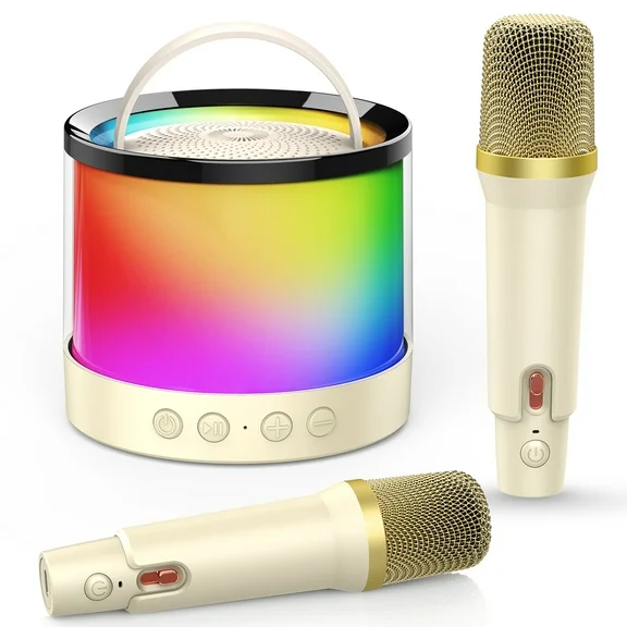 Mini Karaoke Machine Microphone for Kids Adults, Portable Bluetooth Speaker with 2 Microphones, Toys Gifts for 3 4 5 6 7 8  Year Old Girls Boys Adults