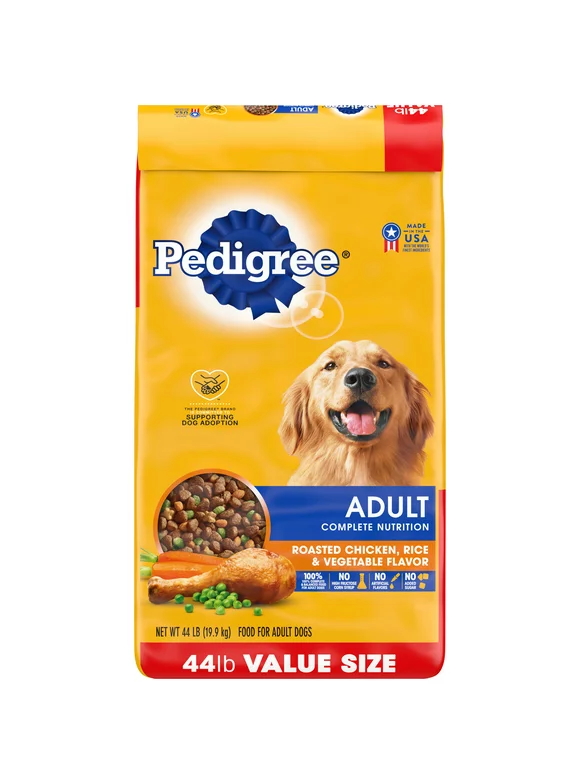 PEDIGREE Complete Nutrition Roasted Chicken, Rice & Vegetable Dry Dog Food for Adult Dog, 44 lb. Bag