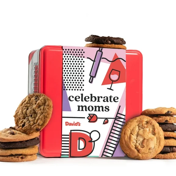 David's Cookies Fresh Baked Assorted Cookies In Celebrate Moms Themed Tin - Deliciously Handmade Soft Variety of Cookies - Ideal Food Gift for Moms & Grandmothers this Mother's Day 2Lbs