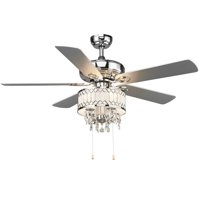 Costway 52'' Classical Crystal Ceiling Fan Lamp w/ 5 Reversible Blades Pull Chain Home