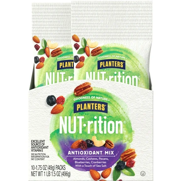 NUT-RITION Antioxidant Mix with Almonds, Cashews, Pecans, Blueberries, Cranberries & Sea Salt, 1.75 oz Bag (Pack of 10)