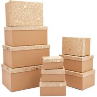 10 Pack Gold Star Paper Nesting Storage Box with Lids, 10 Assorted Sizes