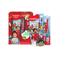 Colgate Kids Toothpaste, Manual and Battery Kids Toothbrushes with Toothbrush Cover Gift Set, Ryan's World, 4 Pc