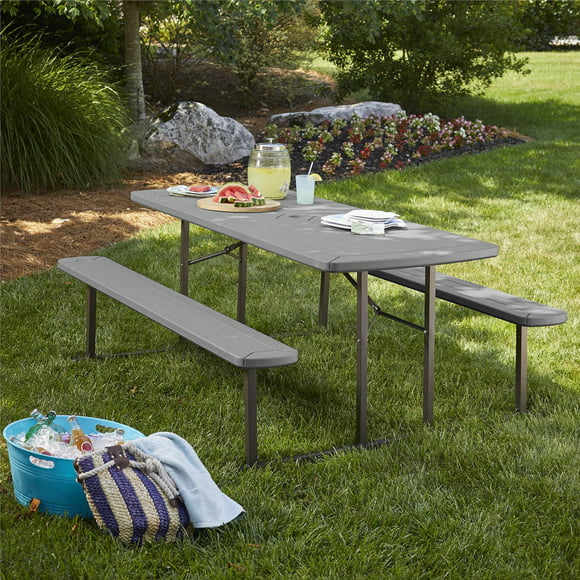 Cosco Outdoor Intellifit 6 ft. Folding Blow Mold Picnic Table, Gray Wood Grain