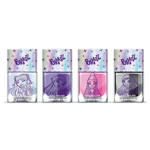 Bratz Nail Polish, 4 Piece Set, Silver Glitter, Purple, Pink and Black