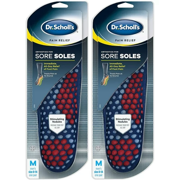 2 Pack of Dr. Scholl's Orthotics for Sore Soles Pain Relief Insoles Sizes 8-14, 1 Pair