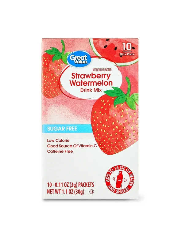 Great Value Strawberry Watermelon Drink Mix, 0.11 oz, 10 Count
