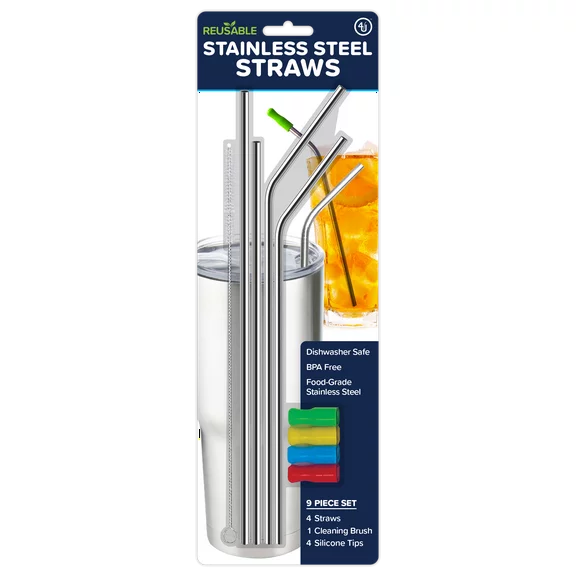 4th Utensil Reusable Silver Stainless Steel Straw Set