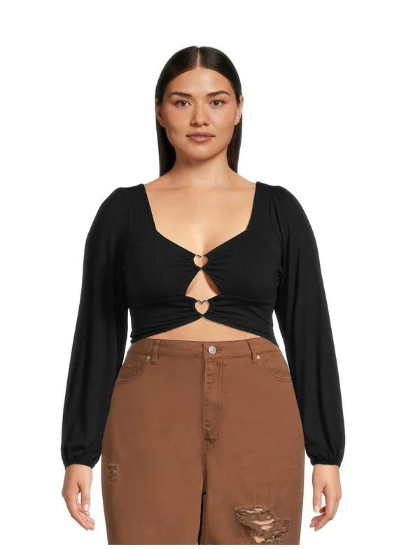 Madden NYC Juniors Plus Size Heart Ring Cutout Top