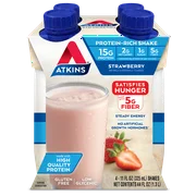 Atkins Gluten Free Protein-Rich Shake, Strawberry, Keto Friendly, 4 Count (Ready to Drink)