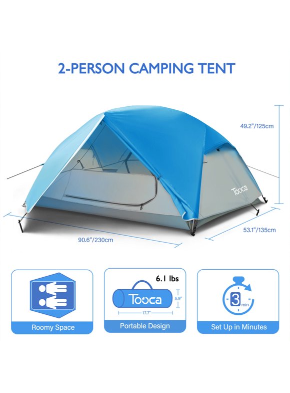 2 Person Camping Tent Waterproof Windproof Room Outdoor Hiking Easy Assembly blue