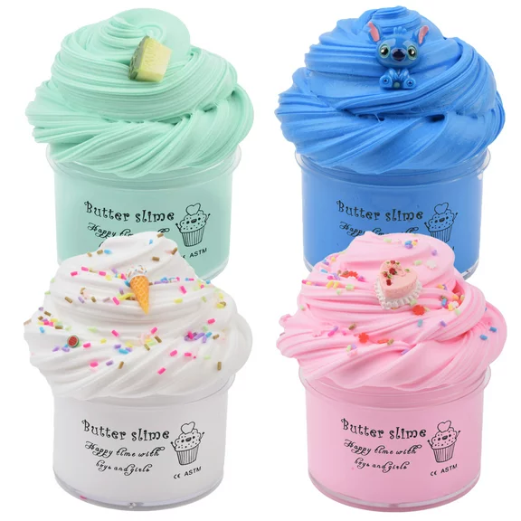 Kit with 4 Pack Butter Slime, Super Soft and Non-Sticky Cloud Slime for Girls Boys, Kids Party Favors Slime Toys