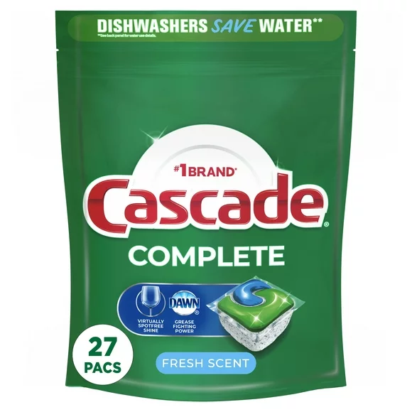 Cascade Complete ActionPacs, Dishwasher Detergent, Fresh Scent, 27 Ct