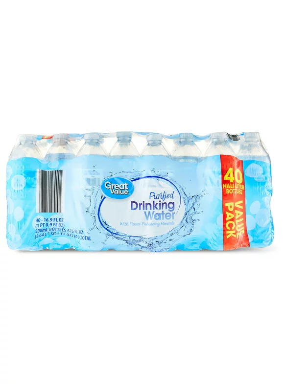 Great Value Purified Drinking Water, 16.9 fl oz Bottles, 40 Count