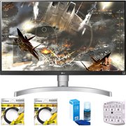 LG 27UK650-W 27-inch Class 4K UHD IPS LED Monitor with HDR 10 2018 Model Bundle with 2x HDMI Cable Black, Screen Cleaner and SurgePro 6 NT 750 Joule 6-Outlet Surge Adapter