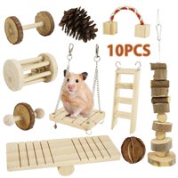10pcs Pet Chew Toys Hamster Mouse Guinea Pigs Rat Rabbit Wooden Unicycle Dumbells Bell Roller Chew Toys