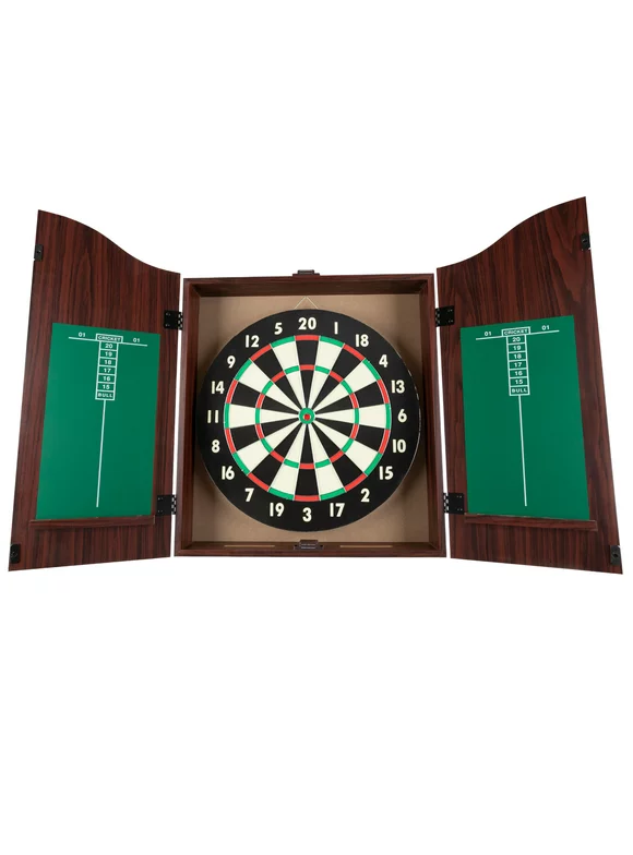 Dart Board Cabinet Set - Steel-Tip Dart Board Adult Game Bar Set for Room Decor, Man Caves, and Backyard Games - by Trademark Games