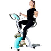 Murtisol Stationary Bike - Folding Indoor Exercise Bike with Twister Plate, Arm Resistance Bands, Extra Large&Adjustable Seat and Heart Monitor - Perfect Home Exercise Machine for Cardio, Blue