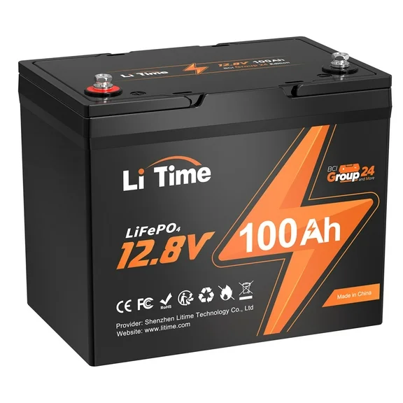 LiTime 12V 100Ah BCI Group 24 Lithium Battery, Rechargeable LiFePO4 Battery with Up to 15000 Cycles, 1.28kWh and Higher Energy Density, Perfect for Van, Trailer, RVs, MotorHome and Boat Scenarios