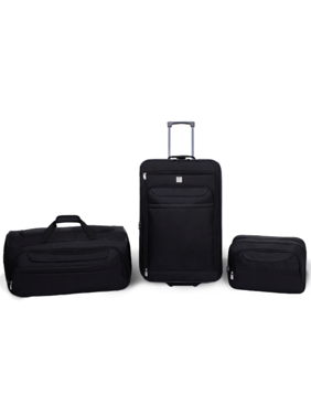 Protege 3 Piece Luggage Travel Set Black, Includes 24-inch Check Bag, 22-inch Duffel, and Boarding Tote