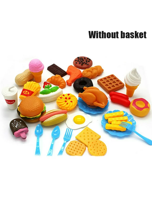 34 PCS Fun Play Food Set for Children Kitchen Cooking Kids Toy Lot Play House Withour Basket