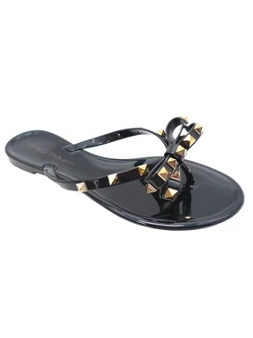 Joanie172 by Wild Diva, Womens Slingback T Strap Jelly flip Flop Ankle Strap Thong Sandals (Rivets)