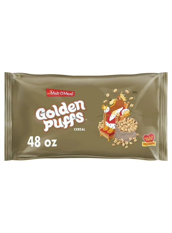 Malt-O-Meal Golden Puffs Breakfast Cereal, Puffed Wheat Cereal, 48 oz Resealable Cereal Bag