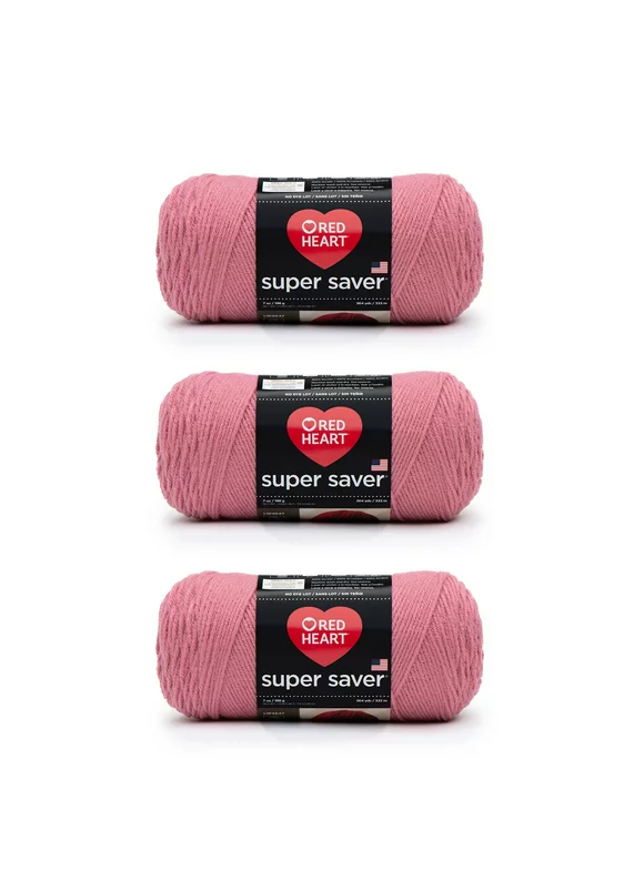 Red Heart Super Saver Light Raspberry Yarn - 3 Pack of 198g/7oz - Acrylic - 4 Medium (Worsted) - 364 Yards - Knitting/Crochet