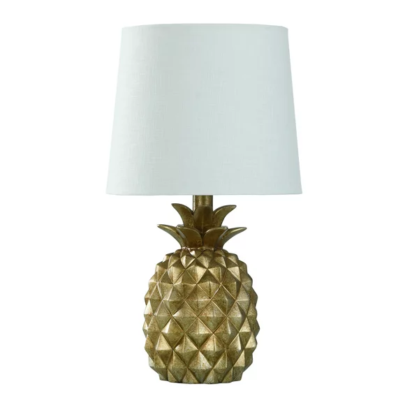 Mainstays Distressed Pineapple 17 Table Lamp with Empire-Style Shade, Textured Gold