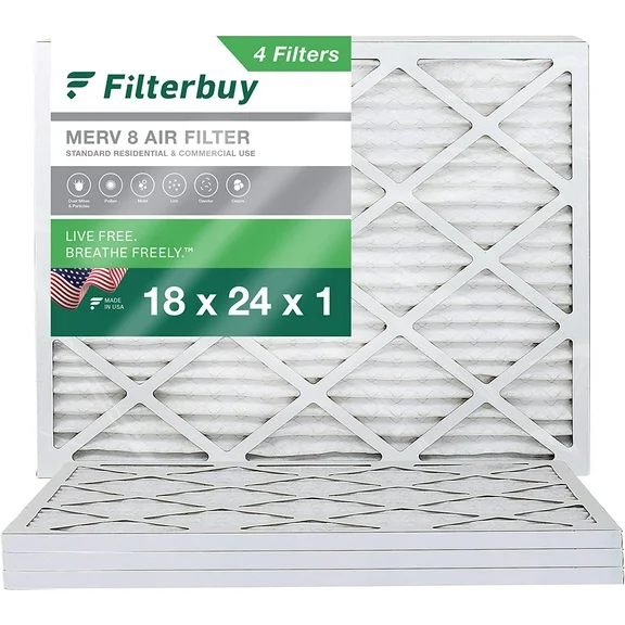 Filterbuy 18x24x1 MERV 8 Pleated HVAC AC Furnace Air Filters (4-Pack)