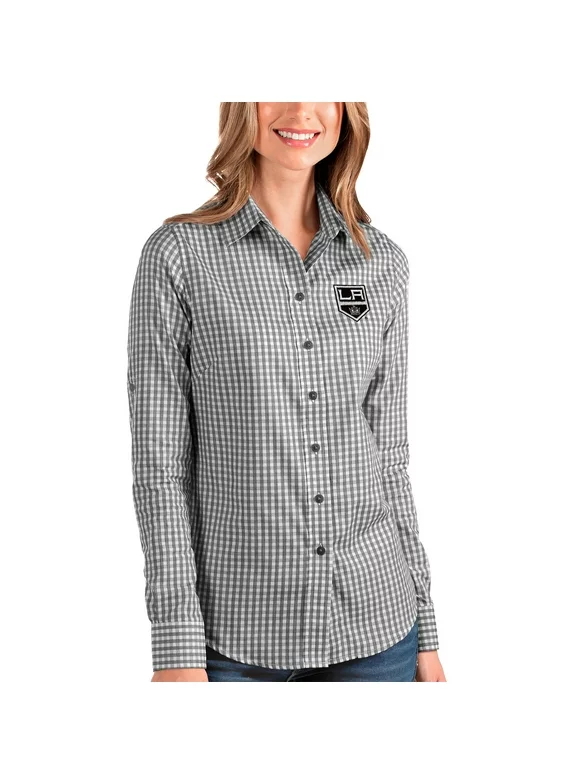 Women's Antigua Black/White Los Angeles Kings Structure Long Sleeve Button-Up Shirt