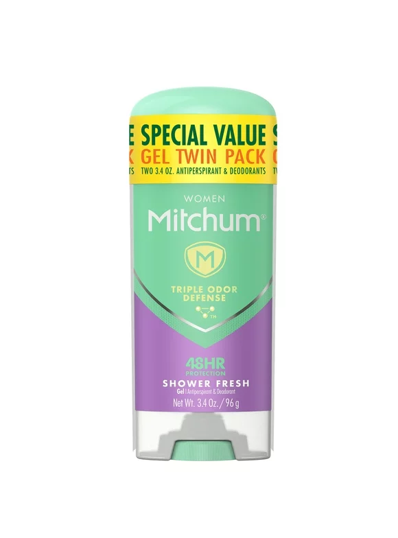 Mitchum Women Triple Odor Defense Gel Antiperspirant Deodorant Twin Pack, Shower Fresh, 3.4 oz