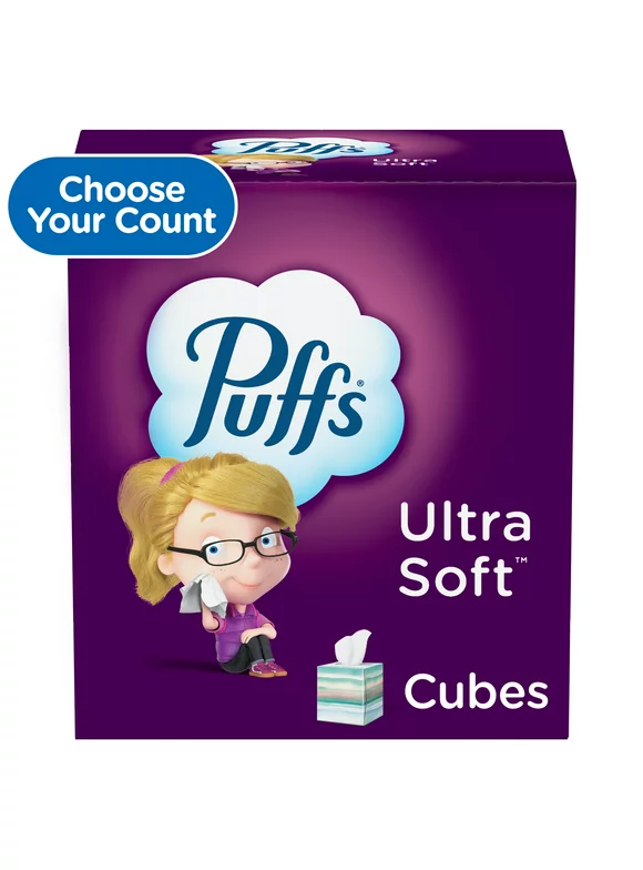 Puffs Ultra Soft Facial Tissues, Mega Cube, 72 Facial Tissues Per Box, 4 Count