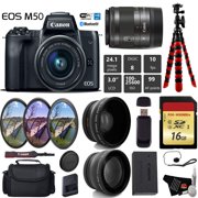 Canon EOS M50 Mirrorless Digital Camera with 15-45mm Lens + UV FLD CPL Filter Kit + Wide Angle & Telephoto Lens + Camera