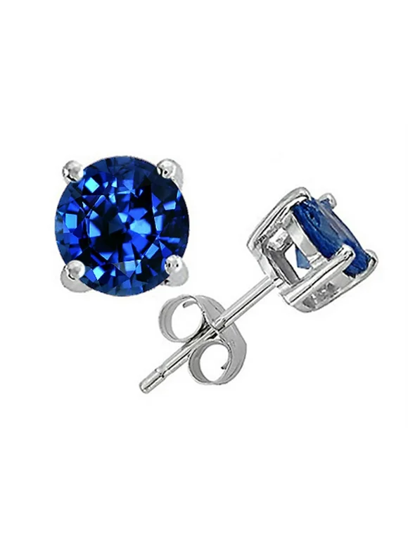Tommaso Design 6mm Round Created Blue Sapphire Earrings Studs