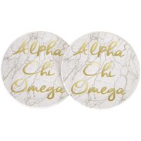 Alpha Chi Omega Sorority Absorbent Sandstone Car Cup Coaster (Set of 2) a chi o (Light Marble Gold Script)