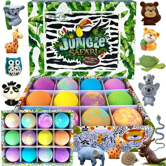 Jungle Safari Bath Bombs for Kids with Toys Inside by Mineral Me California w/ Mild Fruity Scent