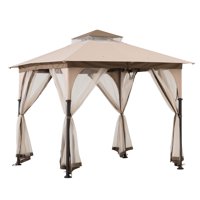 Sunjoy Shylah 8 ft. x 8 ft. Tan and Brown 2-tone Steel Gazebo with Mosquito Netting