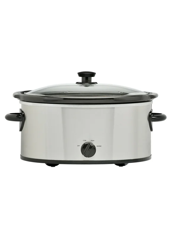 Mainstays 6 Quart Oval Slow Cooker, Stainless Steel Finish, Glass Lid, Model # MS54100112168S