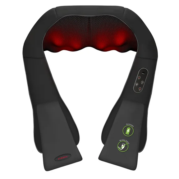 FitRx Cordless Shiatsu 3D Massager, USB-Rechargeable Shoulders, Back, and Neck Massager with Heat