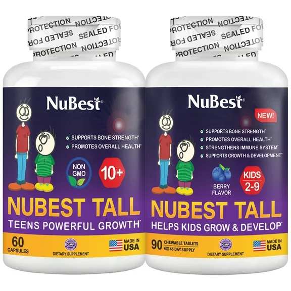 Bundle: NuBest Tall 10  for Age 10  and Teens & NuBest Tall Kidz 90 Chewable Tablets for Kidz Ages 2 to 9