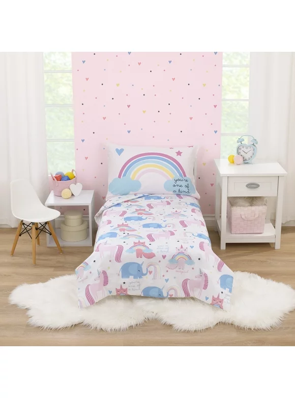 Parent's Choice Unicorn Party 3-Pc Toddler Bed Set, Pink, Comforter, Sheet, Pillowcase