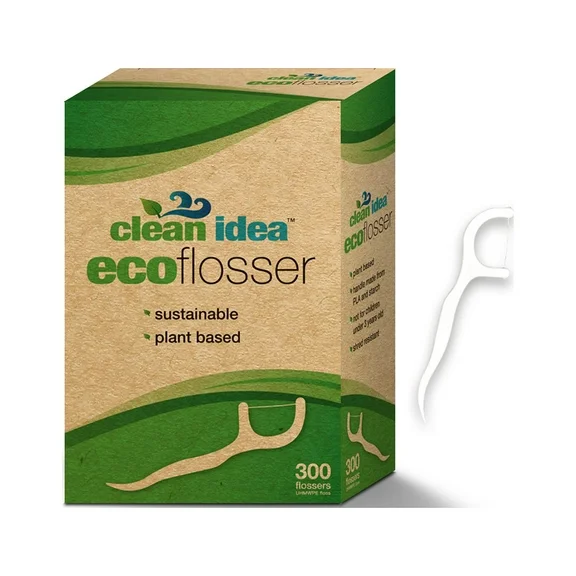 Clean Idea Eco Flosser 300count Floss Picks  | Biodegradable Handle | Ultra Floss | Natural Dental Floss Picks