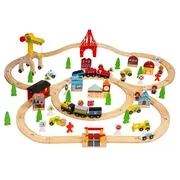 100Pcs Wooden Train Set Learning Toy Kids Children Baby Rail Lifter Fun Road Track Railway Play Multicolor Toys